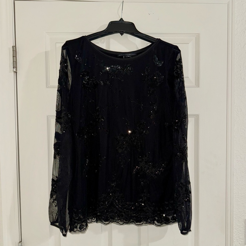 White House Black Market LS Sequin Flowers long sleeve blouse NWT